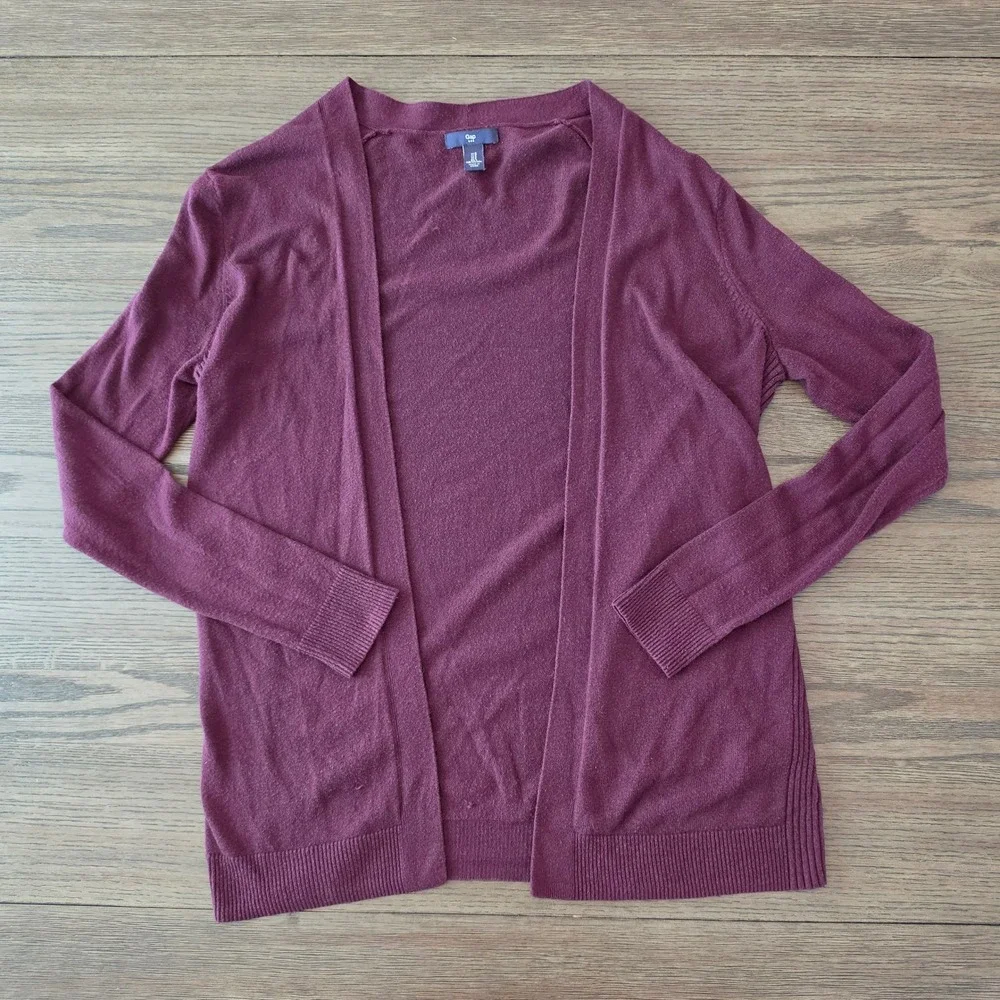 Gap Womens Small Burgundy Plum Open Front Cotton Blend Knit Cardigan Sweater